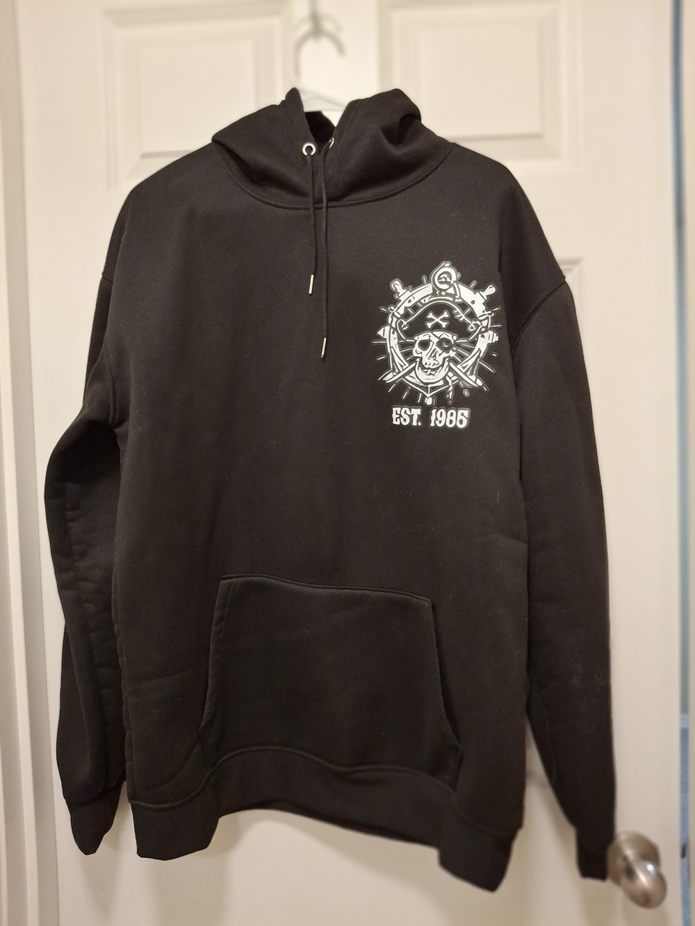 Unisex Black Graphic Hoodie Sweatshirt - EST. 1986 Skull Design